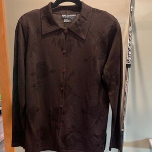Nina Leonard Wool  Blend Cardigan floral Print Brown  Size L Womens
